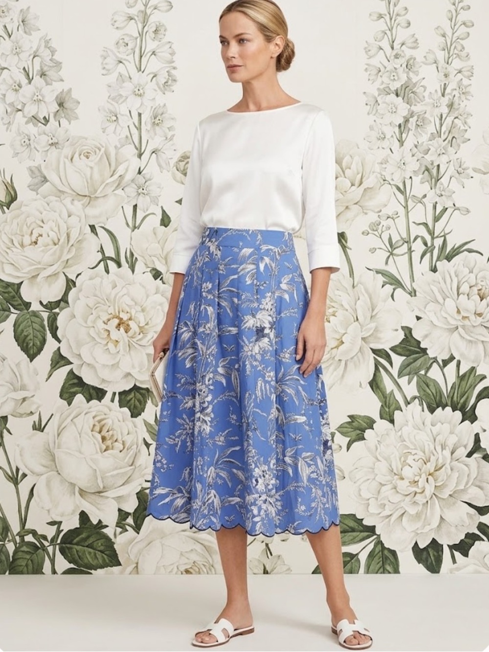 Talbots Etched Toile Fit and Flare Skirt in Periwinkle Floral - Size 8